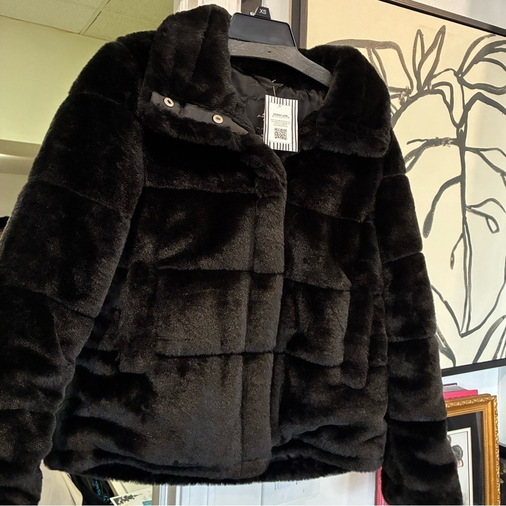 7 for all mankind faux fur black zip up jacket size small